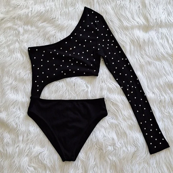 LF Emma & Sam Asymmetrical Rhinestone Bodysuit - Picture 2 of 14